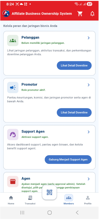 Halaman manajemen peran dan kemitraan ABOS
