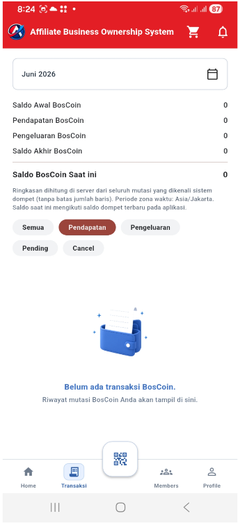 Riwayat transaksi dompet digital ABOS